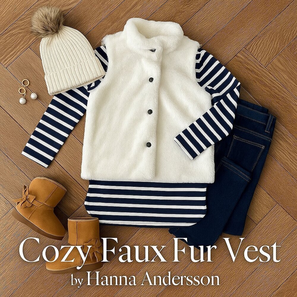 Hanna Andersson Winter White Faux Fur Snap Front Vest Girls Size 12 150cm - Picture 14 of 14